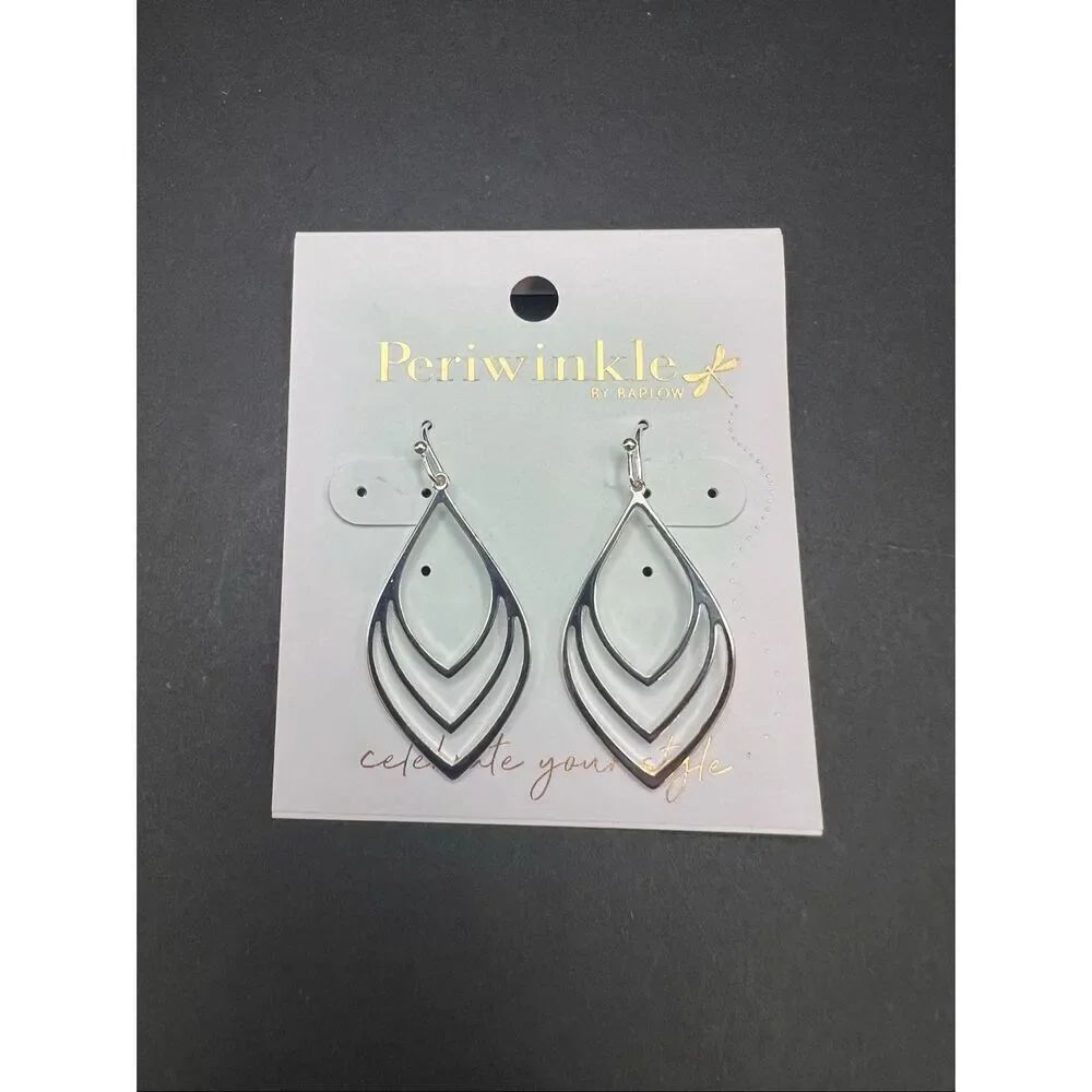 New! Periwinkle by Barlow Silver Tone Marquise Leaf Fan Drop Earrings